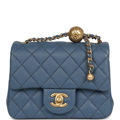 Chanel Mini Square Pearl Crush Flap Blue Lambskin Antique Gold Hardware
