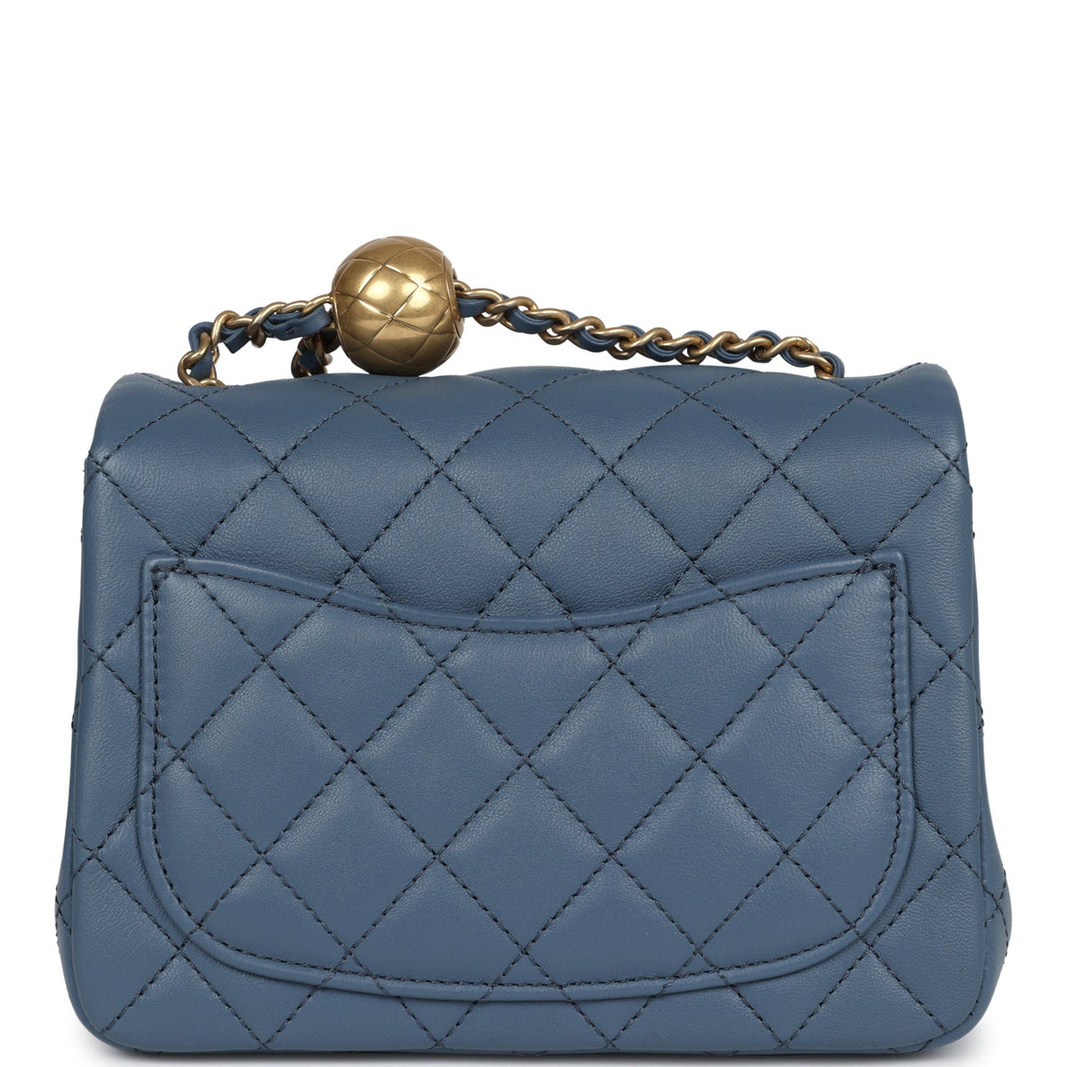 Chanel Mini Square Pearl Crush Flap Blue Lambskin Antique Gold Hardware