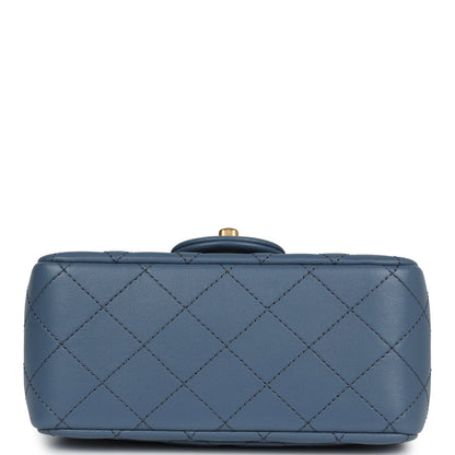 Chanel Mini Square Pearl Crush Flap Blue Lambskin Antique Gold Hardware