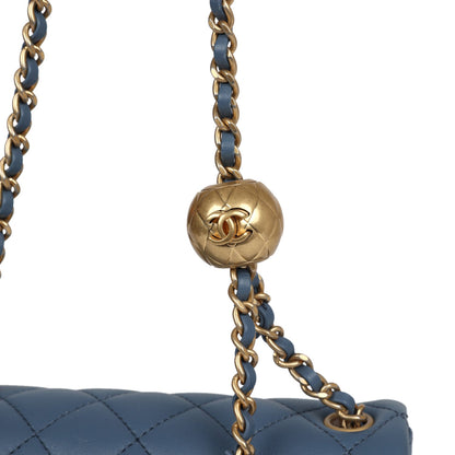 Chanel Mini Square Pearl Crush Flap Blue Lambskin Antique Gold Hardware