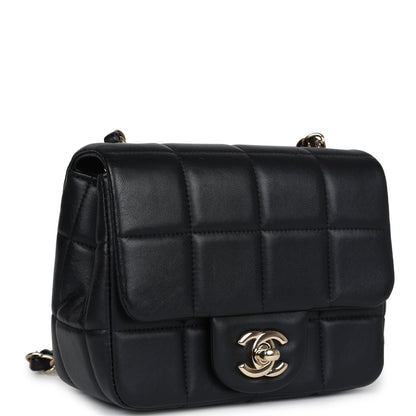 Chanel Monaco Mini Square Flap Bag Black Lambskin Light Gold Hardware