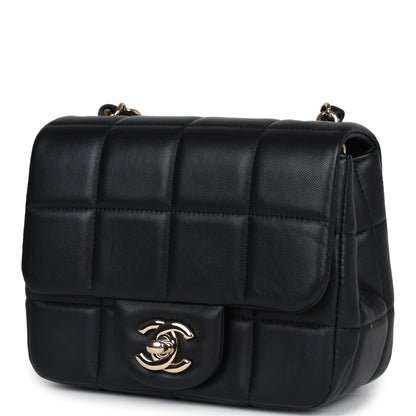 Chanel Monaco Mini Square Flap Bag Black Lambskin Light Gold Hardware