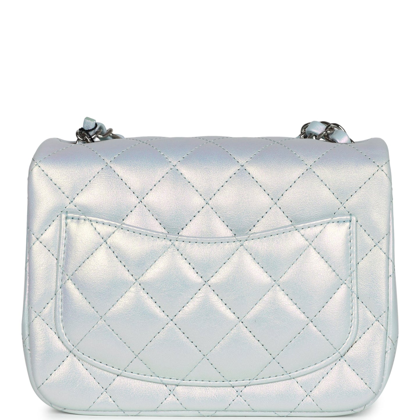 Chanel Mini Classic Square Flap Bag Blue Iridescent Calfskin Silver Hardware