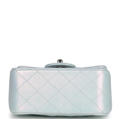 Chanel Mini Classic Square Flap Bag Blue Iridescent Calfskin Silver Hardware