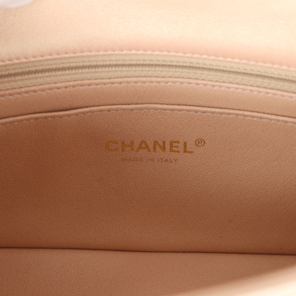 Chanel Mini Rectangular Flap Bag Iridescent Beige Lambskin Light Gold Hardware