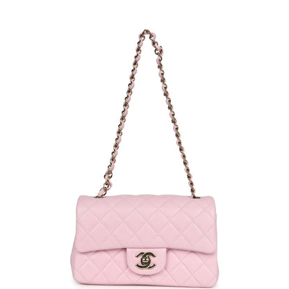 Chanel Mini Classic Rectangular Flap Bag Light Pink Lambskin Light Gold Hardware