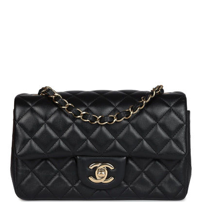 Chanel Mini Rectangular Flap Bag Black Lambskin Gold Hardware