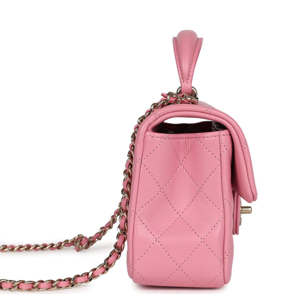 Chanel Mini Rectangular Flap with Top Handle Pink Lambskin Light Gold Hardware