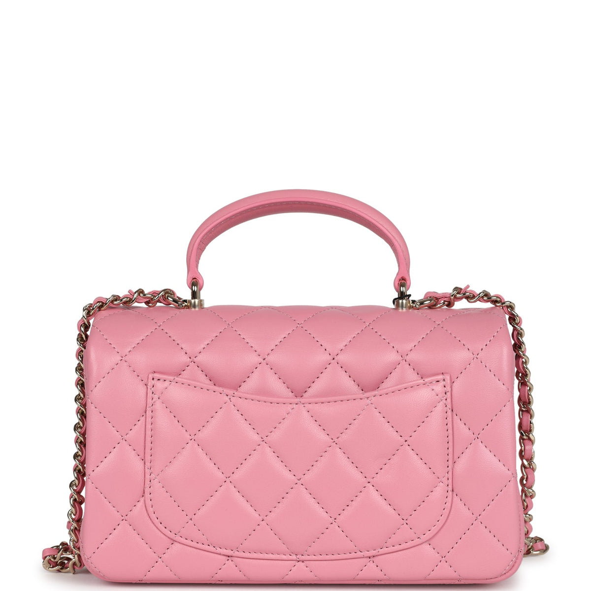 Chanel Mini Rectangular Flap with Top Handle Pink Lambskin Light Gold Hardware
