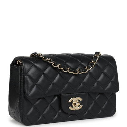 Chanel Mini Classic Rectangular Flap Bag Black Lambskin Light Gold Hardware