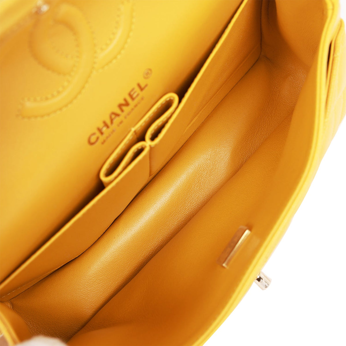Chanel Small Classic Double Flap Yellow Caviar Light Gold Hardware