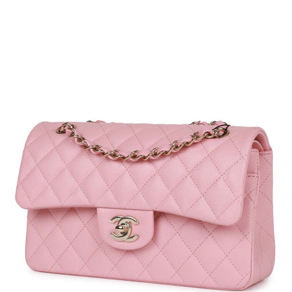 Chanel Small Classic Double Flap Bag Pink Caviar Light Gold Hardware