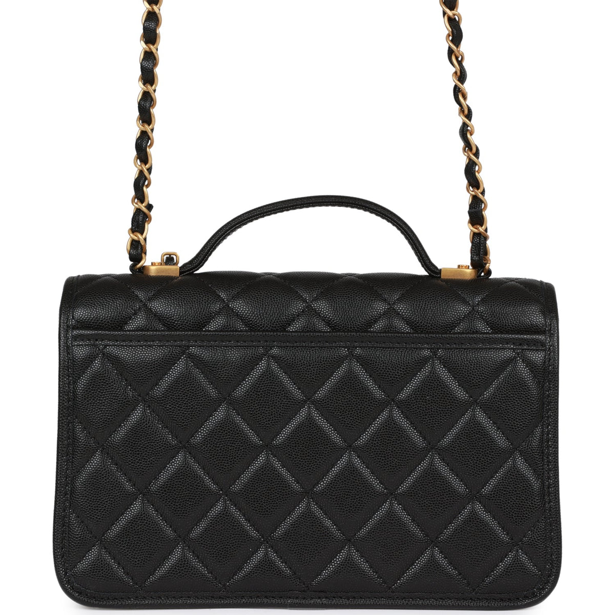 Chanel School Memory Top Handle Flap Bag Black Caviar Antique Gold Hardware