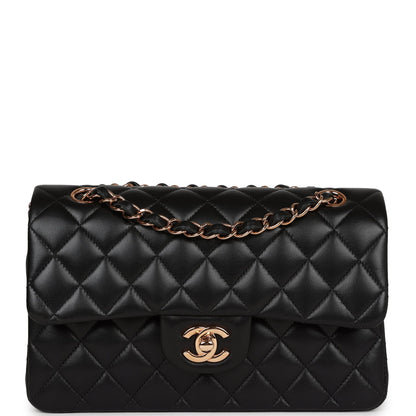 Chanel Small Classic Double Flap Bag Black Lambskin Rose Gold Hardware