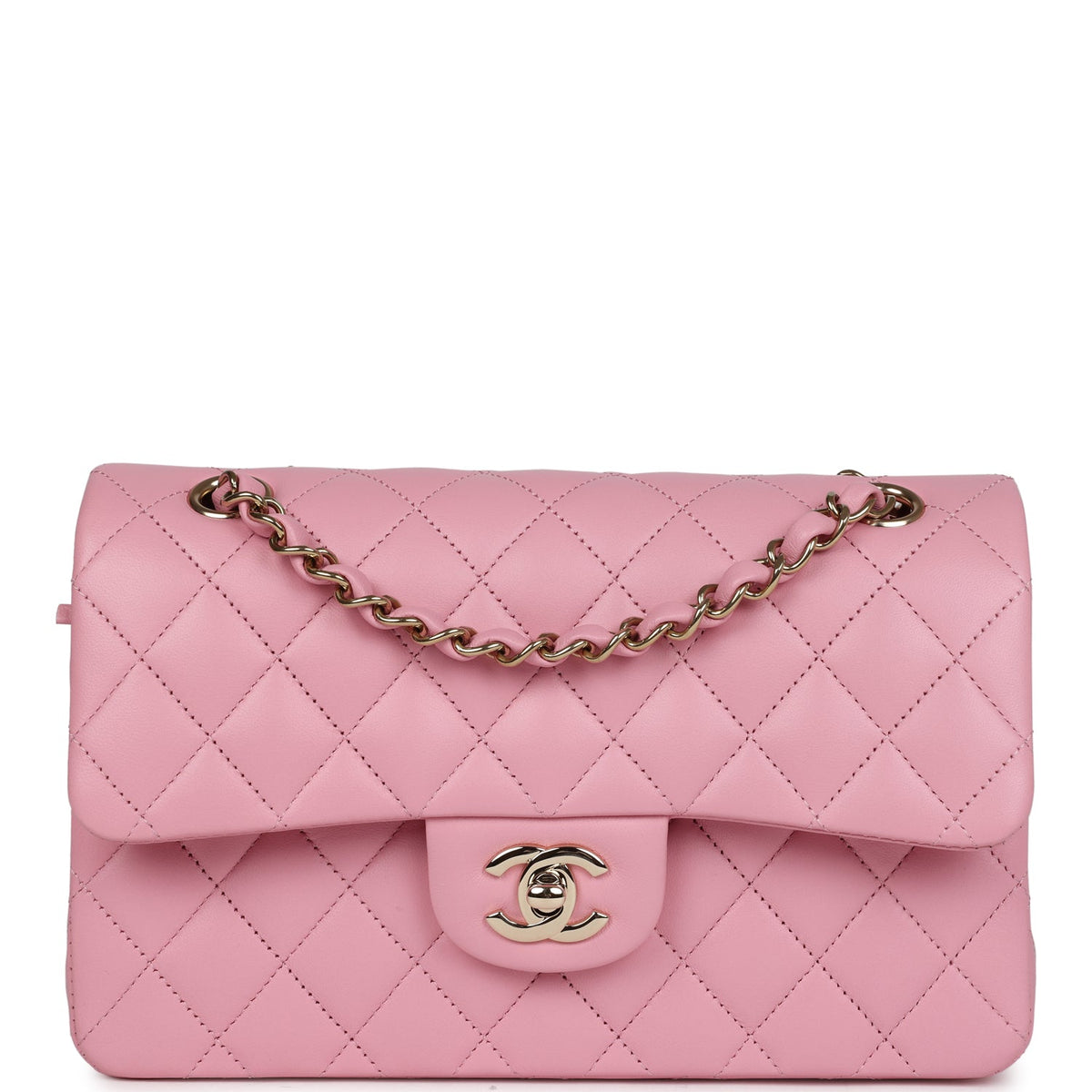 Chanel Small Classic Double Flap Dark Pink Lambskin Light Gold Hardware