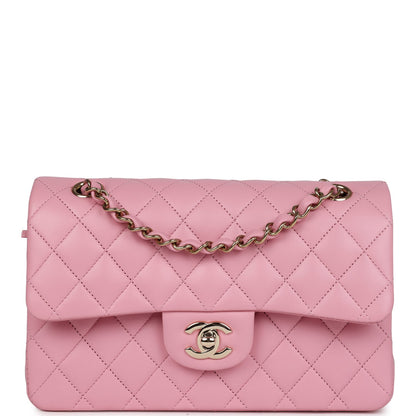 Chanel Small Classic Double Flap Dark Pink Lambskin Light Gold Hardware