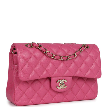 Chanel Small Classic Double Flap Dark Pink Caviar Light Gold Hardware