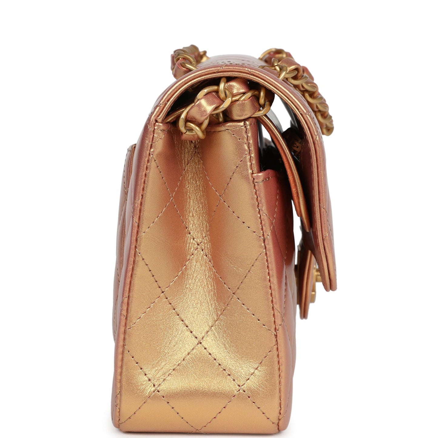 Chanel Small Classic Double Flap Gold Metallic Calfskin Antique Gold Hardware