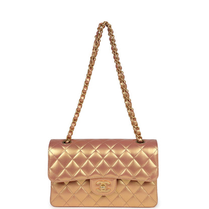 Chanel Small Classic Double Flap Gold Metallic Calfskin Antique Gold Hardware