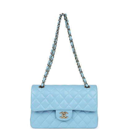 Chanel Small Classic Double Flap Bag Light Blue Caviar Light Gold Hardware