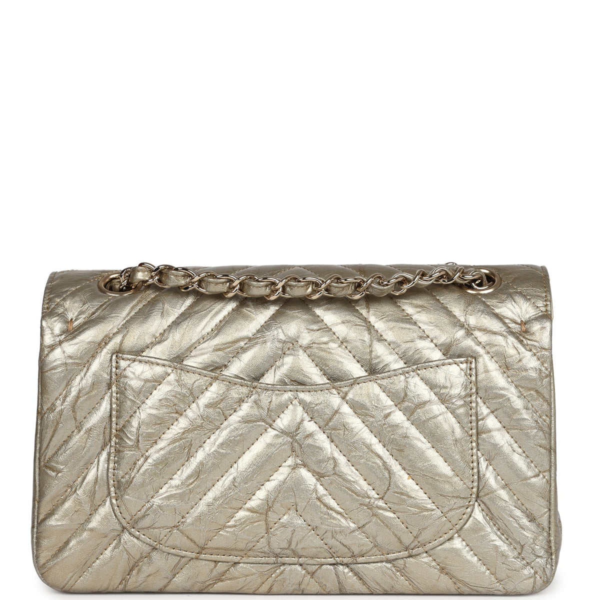 Chanel Small Chevron Double Flap Bag Gold Metallic Patent Light Gold Hardware