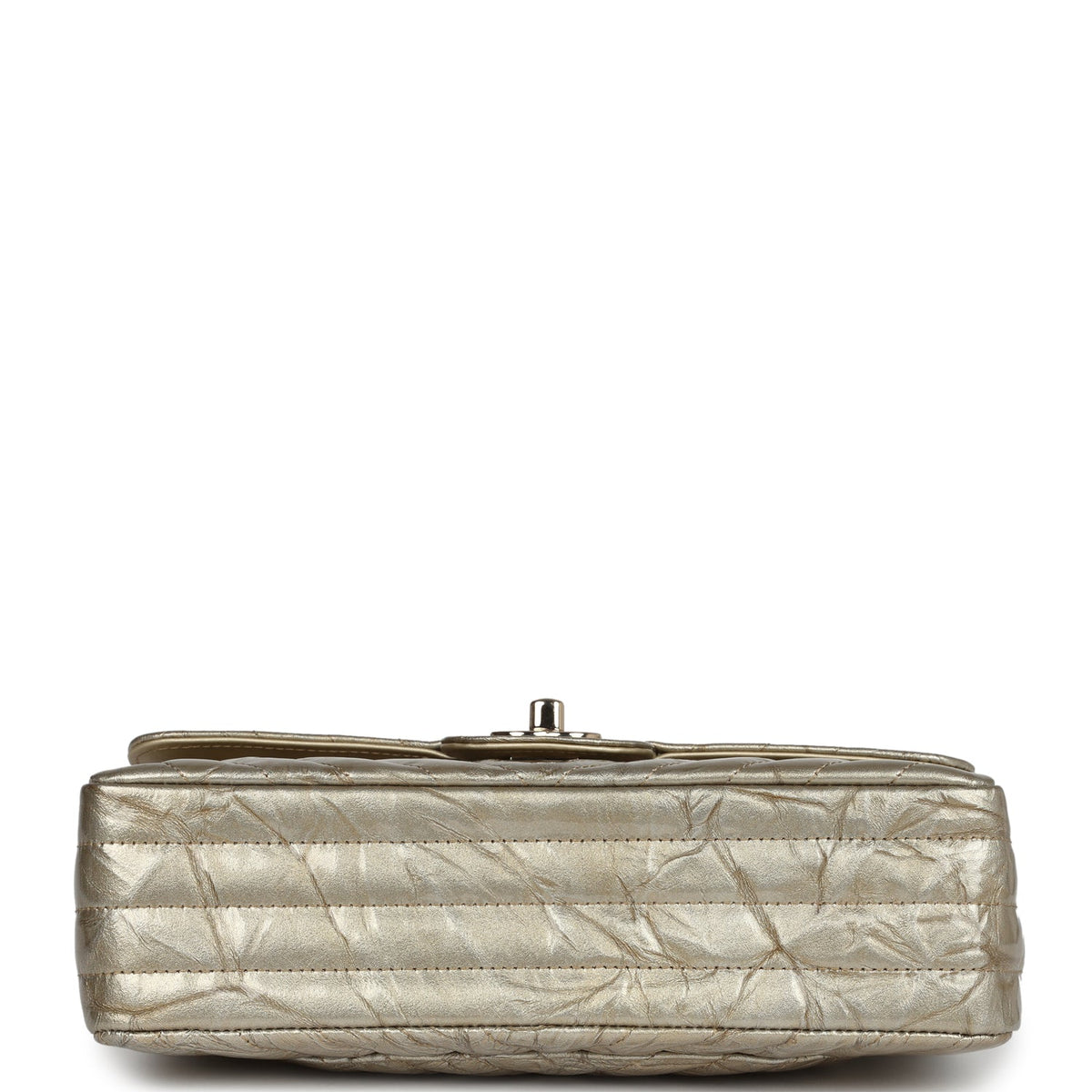 Chanel Small Chevron Double Flap Bag Gold Metallic Patent Light Gold Hardware