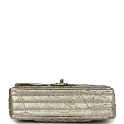 Chanel Small Chevron Double Flap Bag Gold Metallic Patent Light Gold Hardware