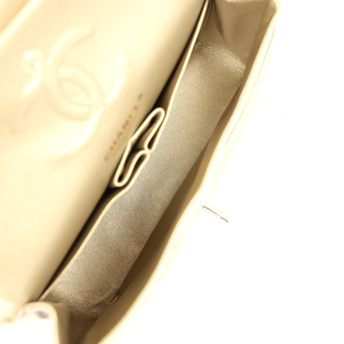 Chanel Small Chevron Double Flap Bag Gold Metallic Patent Light Gold Hardware