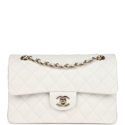 Chanel Small Classic Double Flap White Caviar Light Gold Hardware