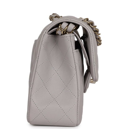 Chanel Small Classic Double Flap Bag Grey Lambskin Light Gold Hardware