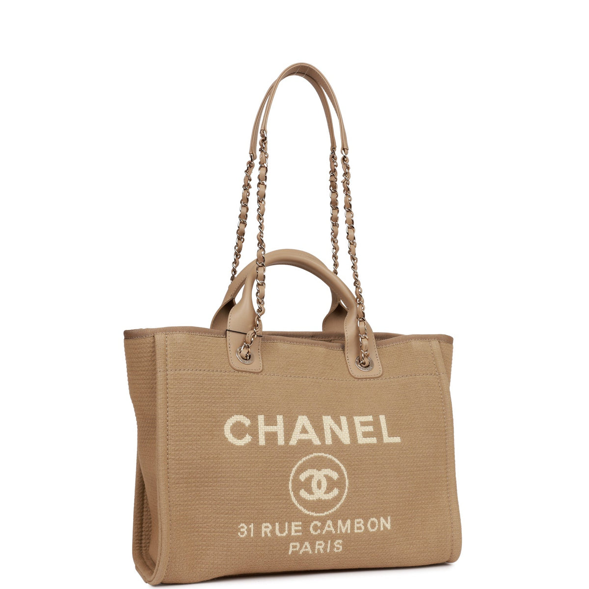 Chanel Small Deauville Shopping Bag Beige Boucle Light Gold Hardware