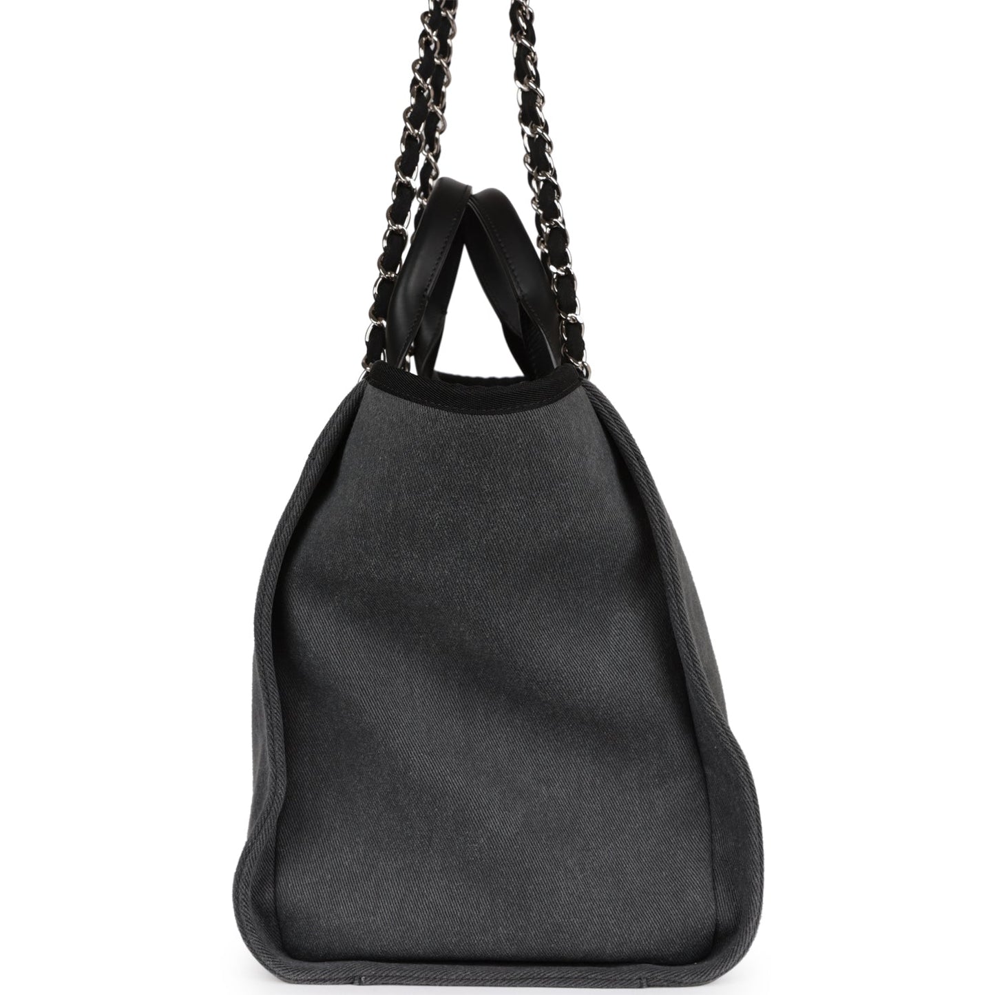 Chanel Medium Deauville Shopping Tote Dark Grey Denim Silver Hardware