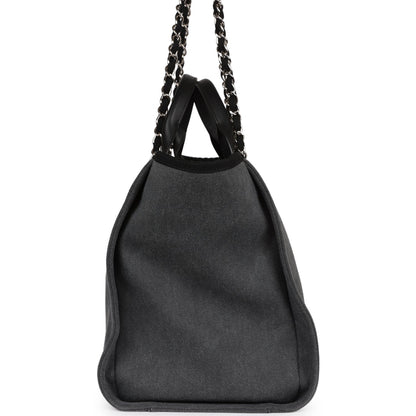 Chanel Medium Deauville Shopping Tote Dark Grey Denim Silver Hardware