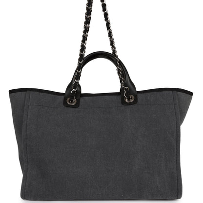 Chanel Medium Deauville Shopping Tote Dark Grey Denim Silver Hardware