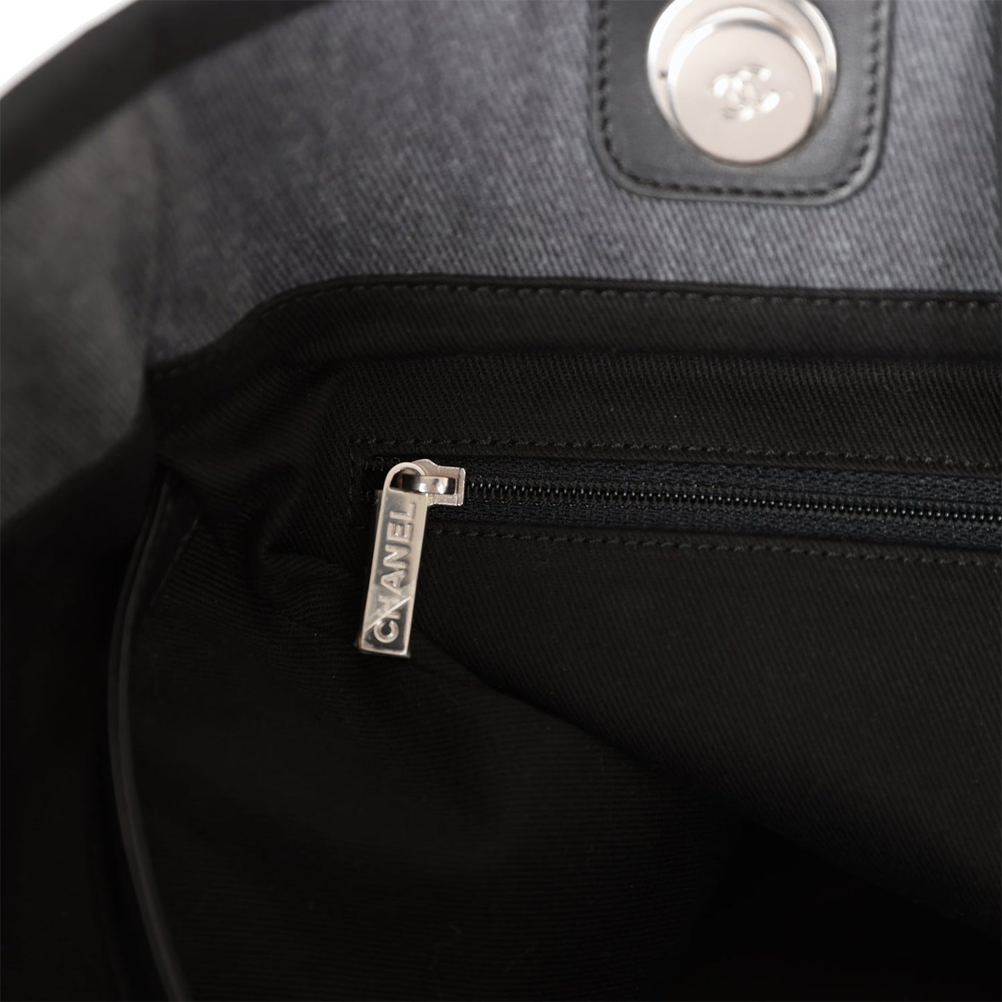 Chanel Medium Deauville Shopping Tote Dark Grey Denim Silver Hardware