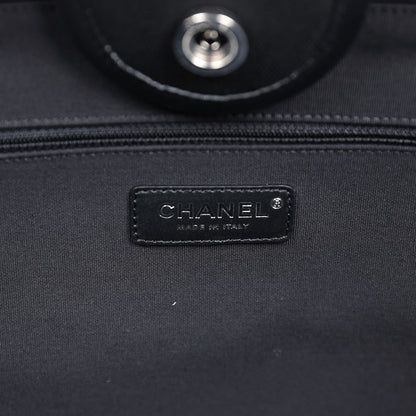 Chanel Large Deauville Shopping Tote Black and White Striped Canvas Silver Hardware