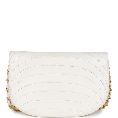 Vintage Chanel Half Moon Shoulder Bag White Lambskin Gold Hardware