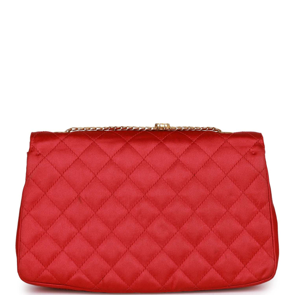 Vintage Chanel Flap Bag Red Satin Gold Hardware