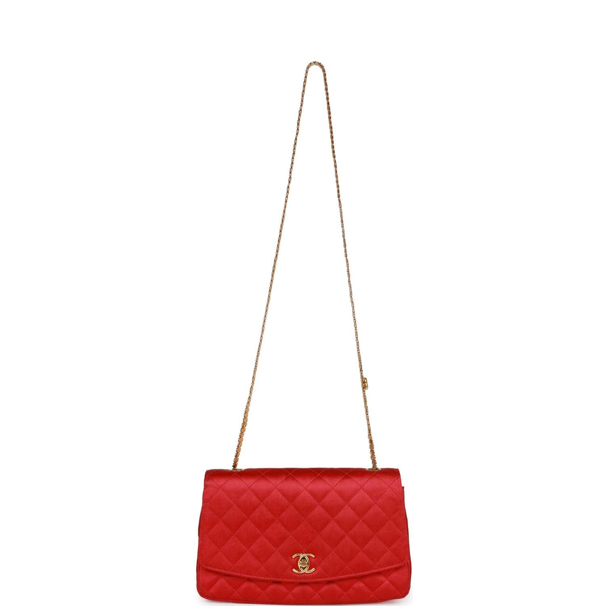 Vintage Chanel Flap Bag Red Satin Gold Hardware