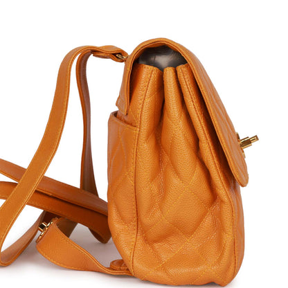 Vintage Chanel Flap Backpack Orange Caviar Gold Hardware