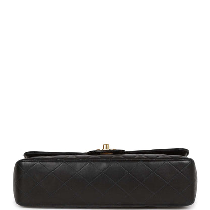 Vintage Chanel Kelly Medium Flap Bag Black Lambskin Gold Hardware