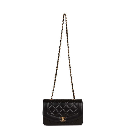 Vintage Chanel Small Diana Flap Bag Black Lambskin Gold Hardware