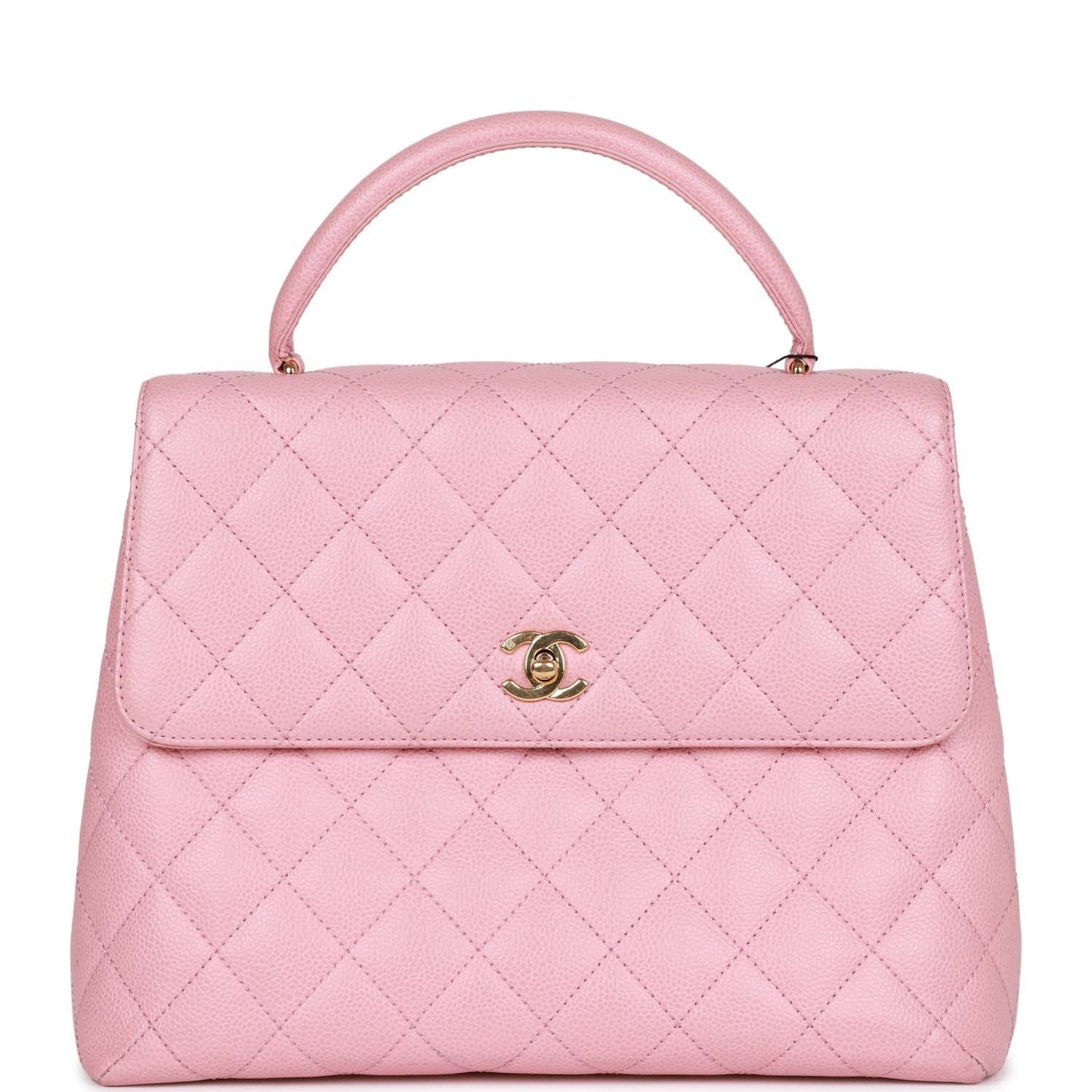 Vintage Chanel Kelly Handle Flap Bag Pink Caviar Gold Hardware