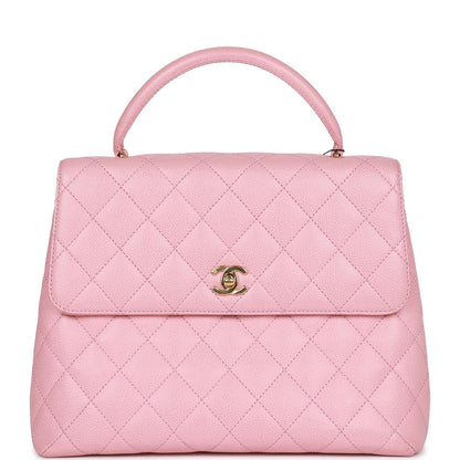 Vintage Chanel Kelly Handle Flap Bag Pink Caviar Gold Hardware