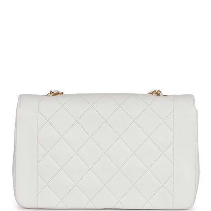 Vintage Chanel Medium Diana Flap Bag White Lambskin Gold Hardware