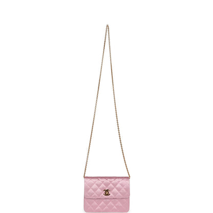 Vintage Chanel Mini Straight Flap Bag Pink Satin Gold Hardware