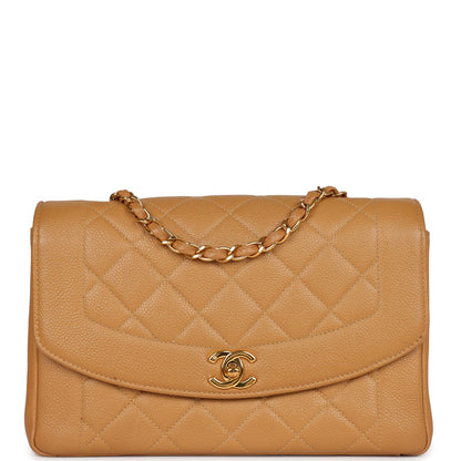 Vintage Chanel Medium Diana Flap Bag Dark Beige Caviar Gold Hardware