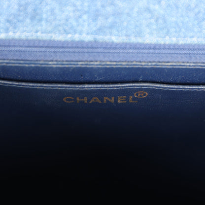 Vintage Chanel Envelope Flap Top Handle Handbag Dark Blue Denim Gold Hardware