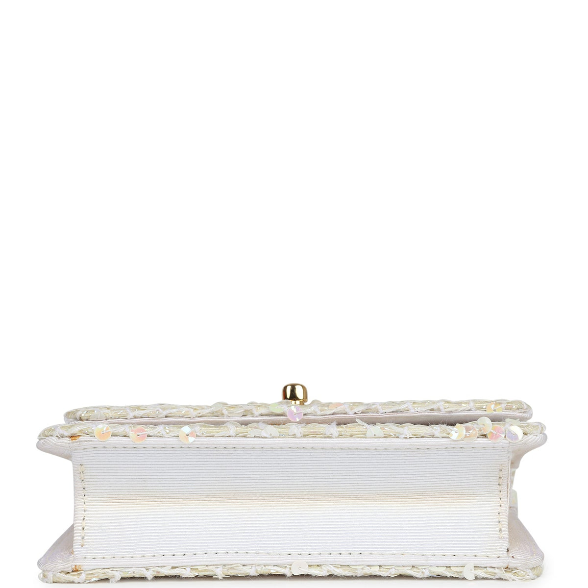 Vintage Chanel Micro Half Flap Iridescent Ivory Sequin Gold Hardware
