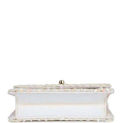 Vintage Chanel Micro Half Flap Iridescent Ivory Sequin Gold Hardware